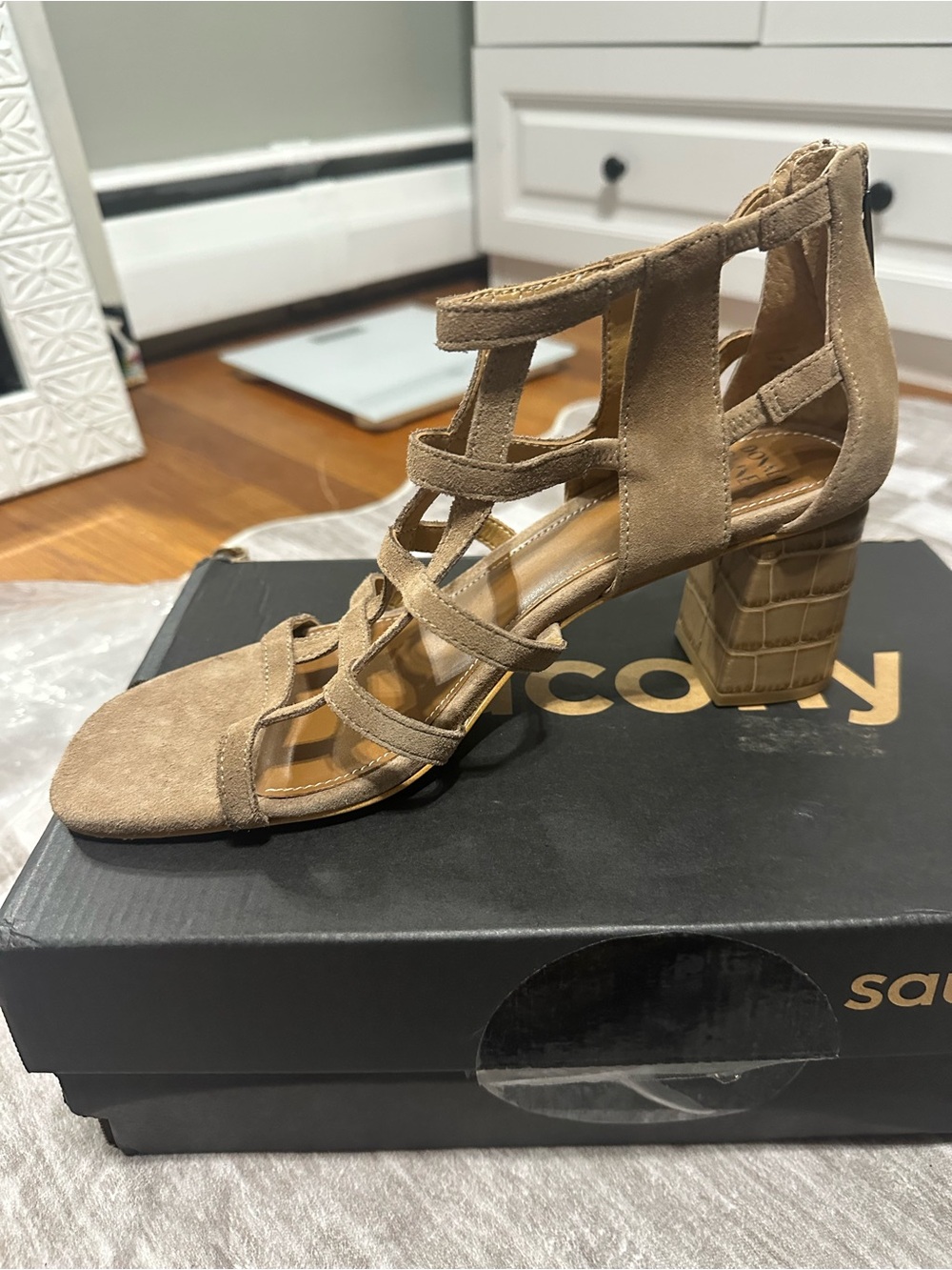 Donald J. Pliner Tan Suede Strappy Block Heel Sandals